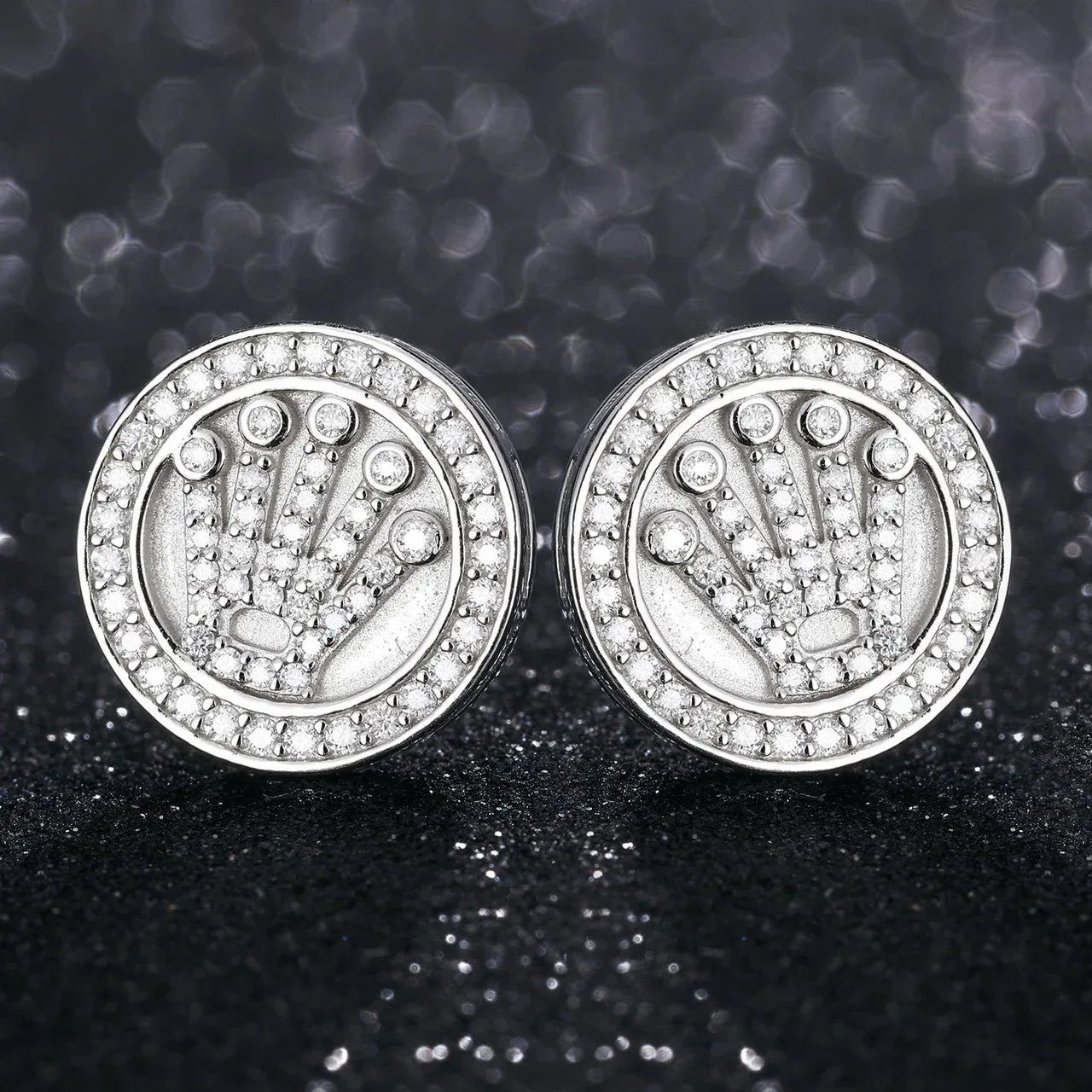 Classic 925 Silver Genuine VVS King’s Crown Hip Hop Earrings - CaratixJewelry